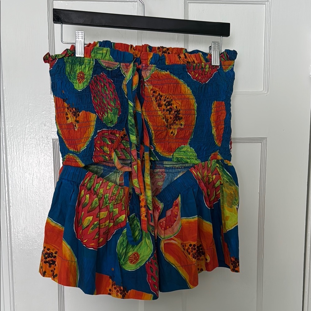Blue and Red Ruffled High-Low Mini Skirt - Picture 2 of 2